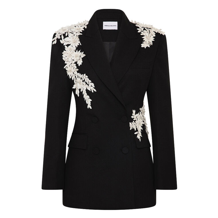 Danna Double-Breasted Blazer With Floral Applique image number null