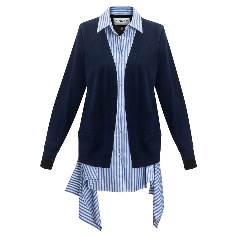 Triple Layered Shirting Knitwear Cardigan image number null