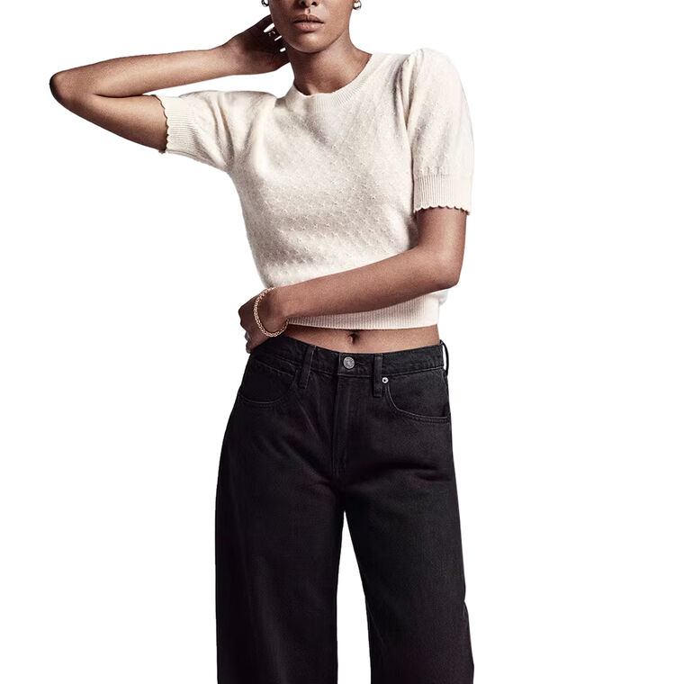 Pointelle Puff Sleeve Sweater image number null