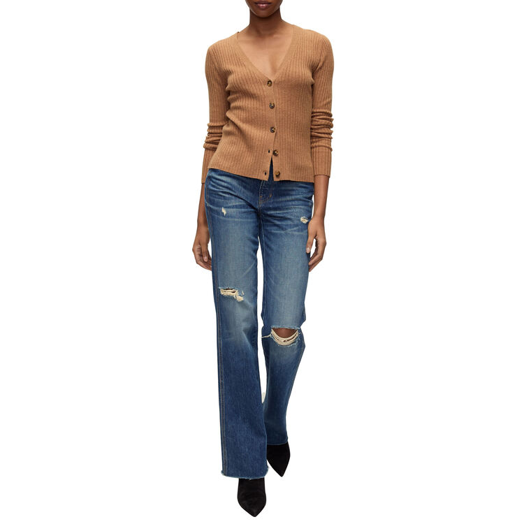 Thelma Ribbed V-Neck Cashmere Cardigan image number null