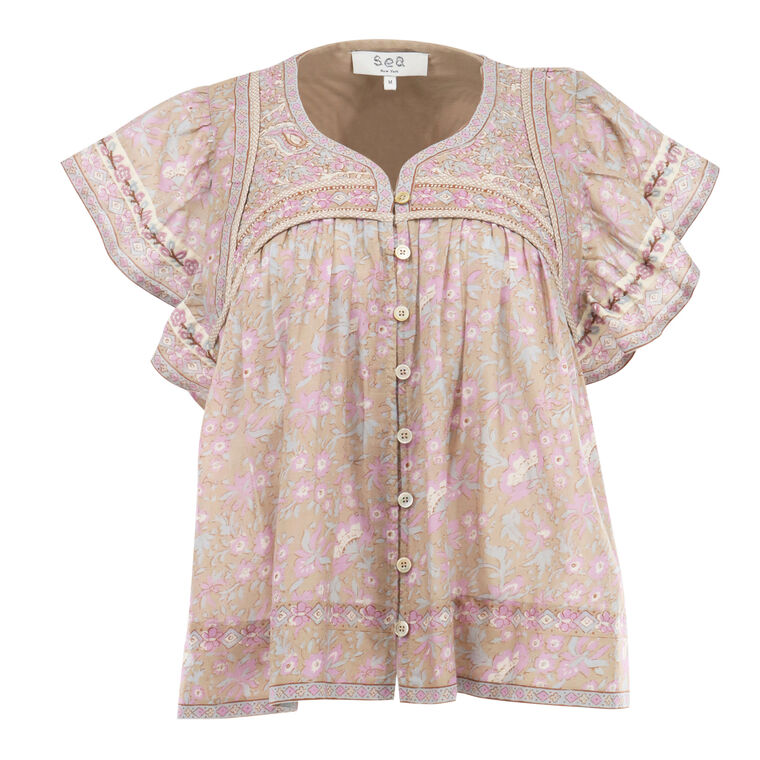 Gisela Print Flutter Sleeve Top image number null