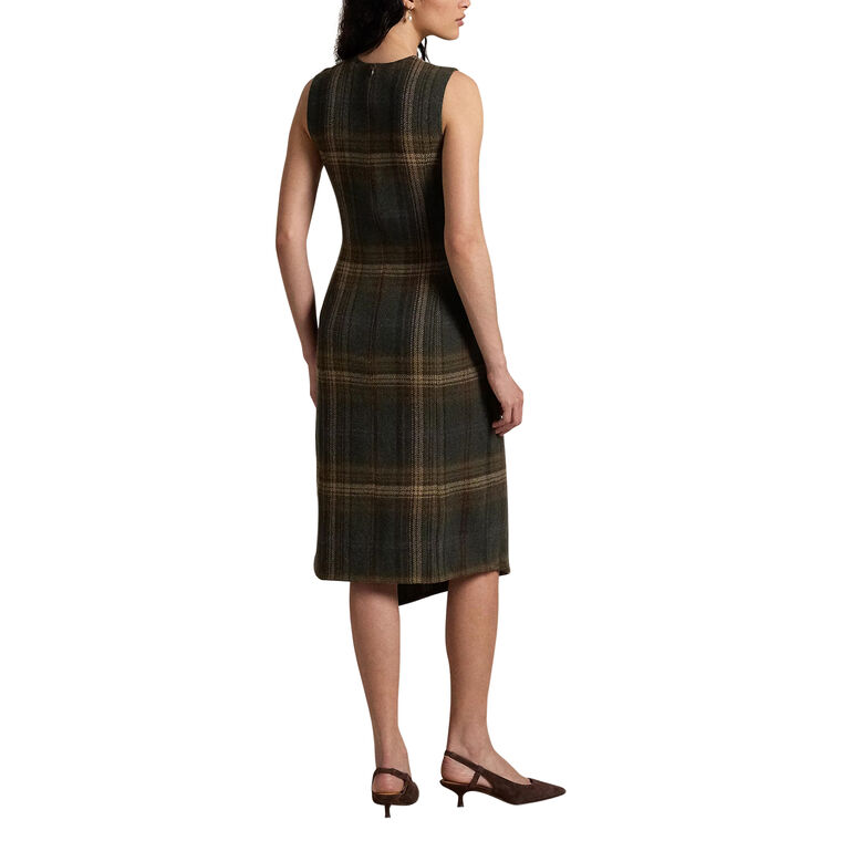 Plaid Wool Blend Sleeveless Faux-Wrap Day Dress image number null