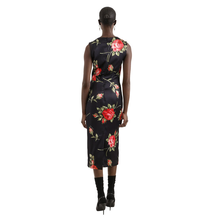 Rose-Bouquet Print Satin Midi Dress image number null