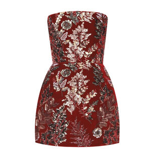 Strapless Velvet Embroidered Mini Dress