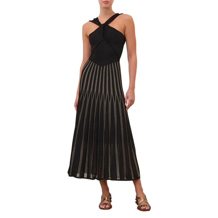 Rebellion Striped Knit Halter Midi Dress image number null