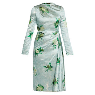 Long Sleeve Crushed Satin Draped Midi Dress