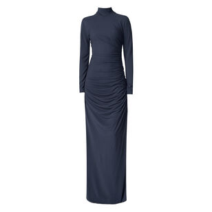 Ruched Knot-Embellished Turtleneck Gown