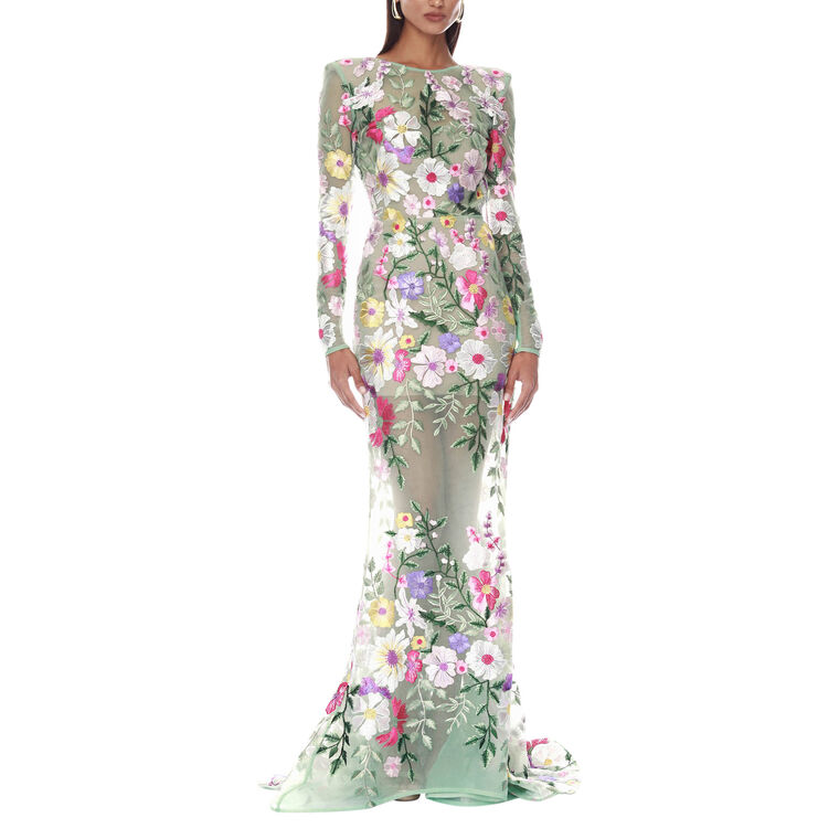 Juliette 3D Floral Embroidered Long Sleeve Gown image number null