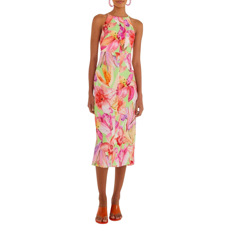 Sleeveless Multicolor Linen Midi Dress image number null