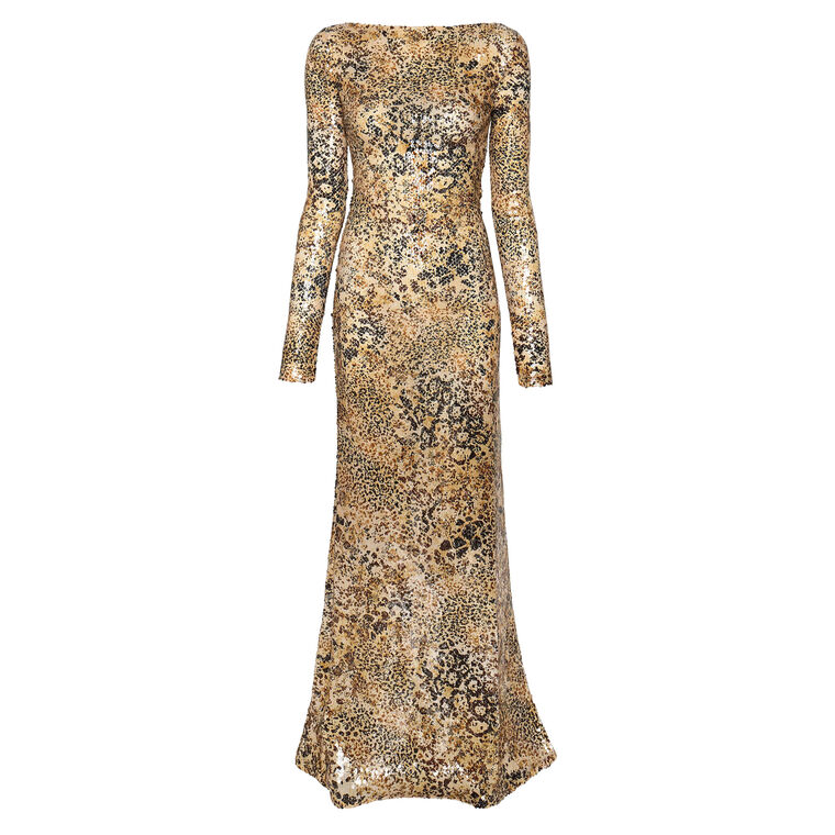 Leopard Sequin Boatneck Gown image number null