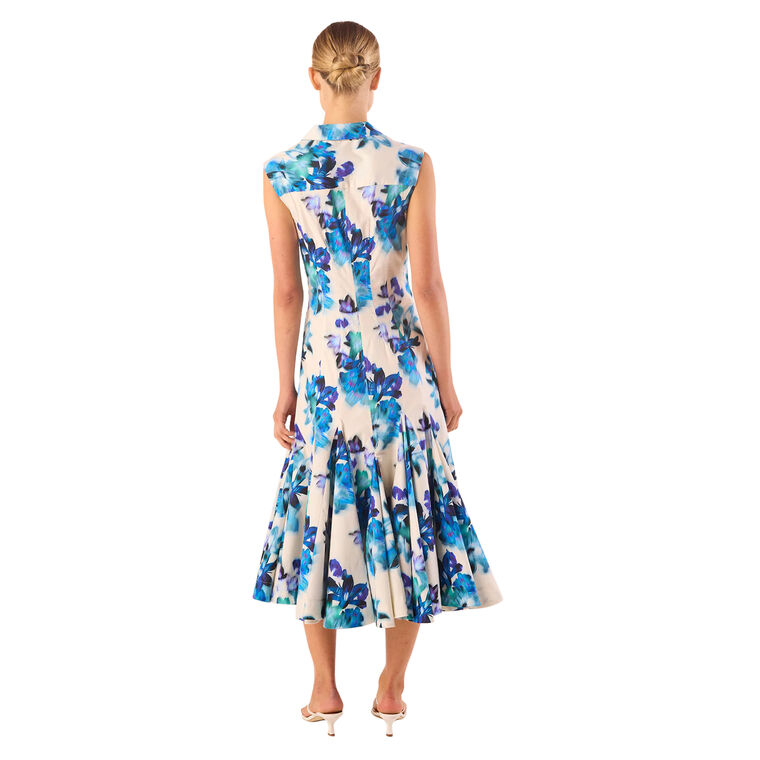 Charlotte Sleeveless Pleated Cotton Poplin Midi Dress image number null