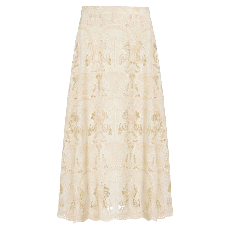 Emryn Embroidered Cotton A-Line Maxi Skirt image number null