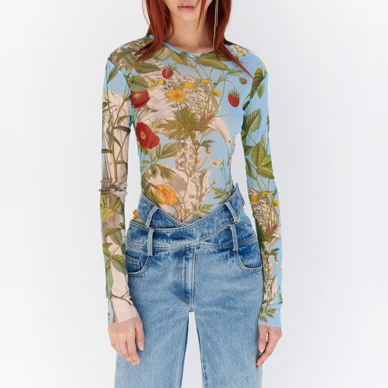 Floral Skeleton Print Mesh Top image number null