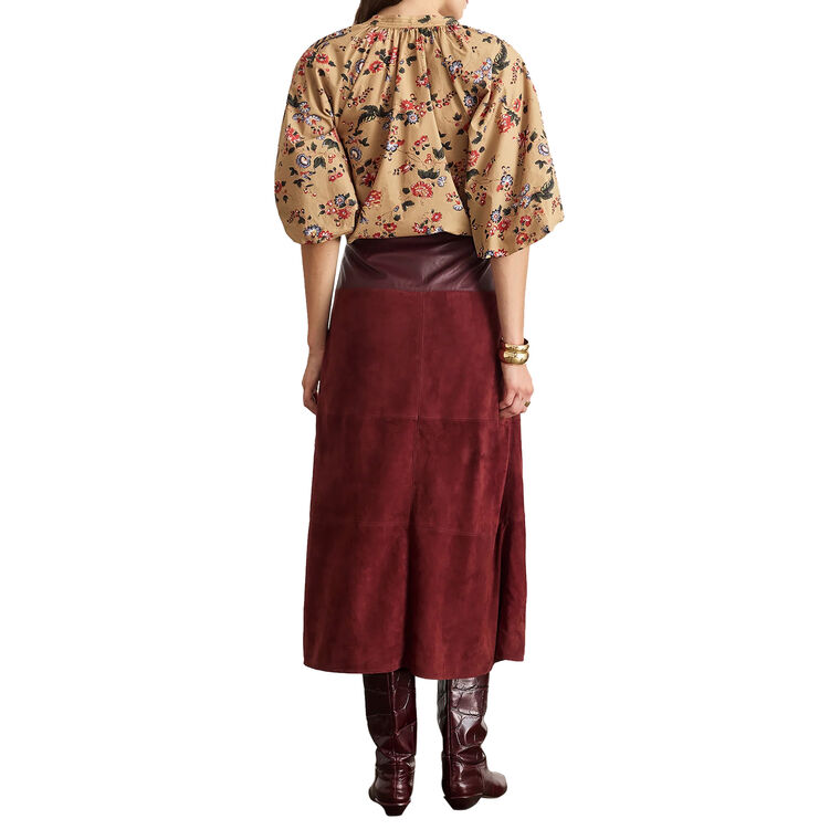 Hudson Suede Leather Combo Midi Skirt image number null
