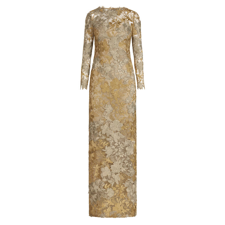 Hibiscus Metallic Guipure Gown image number null
