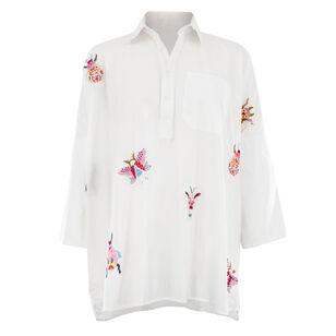 Bug Embroidery Long Sleeve Cotton Boyfriend Shirt