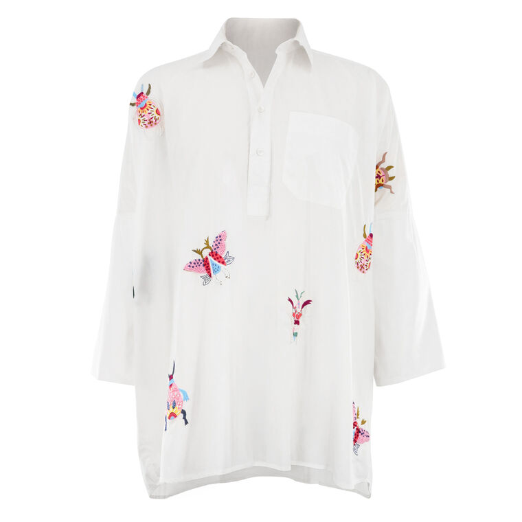 Bug Embroidery Long Sleeve Cotton Boyfriend Shirt image number null