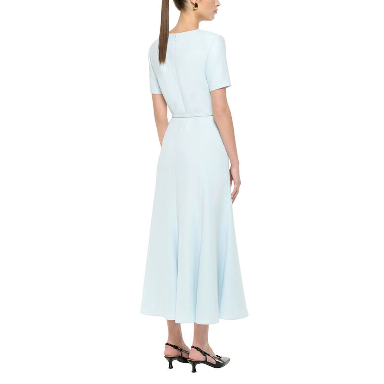 Short Sleeve Heavy Cady Tri-Fold Belted Midi Dress image number null