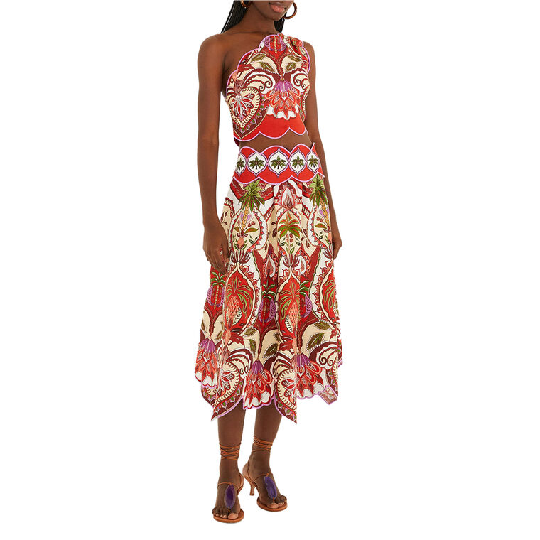 Odara Linen Blend Scalloped Midi Skirt image number null