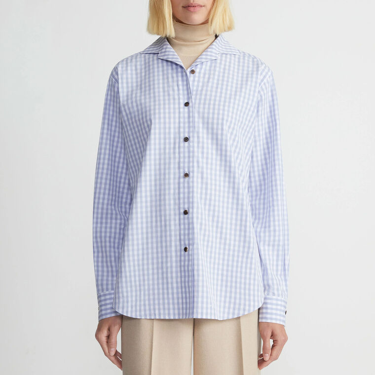 Gingham Notched Shawl Collar Shirt image number null