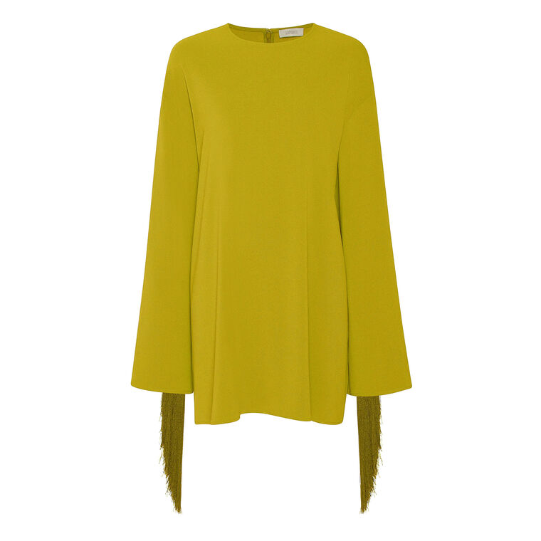 Crepe Shift Dress With Fringe image number null