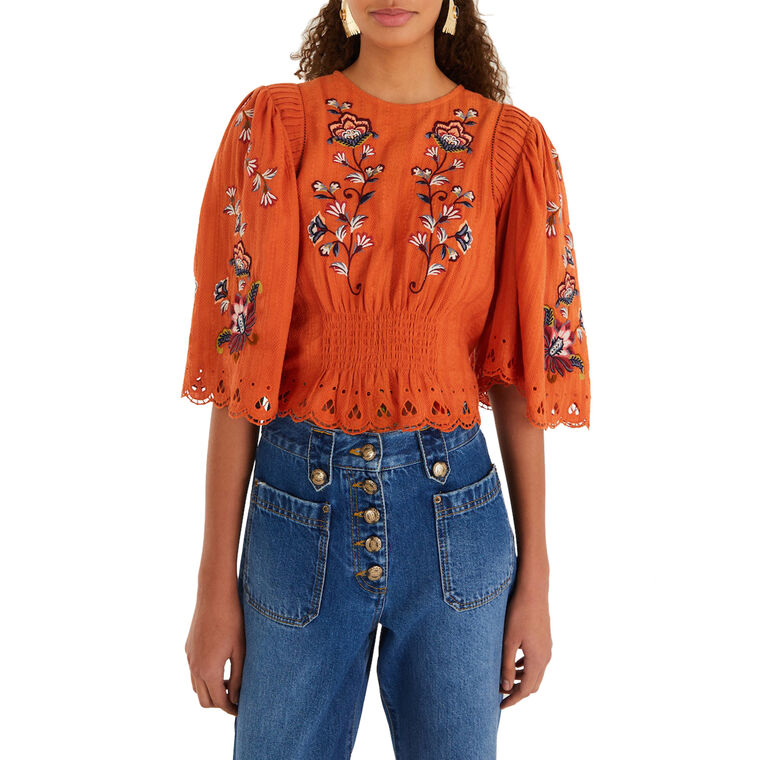 Boho Flowers Embroidered Blouse image number null