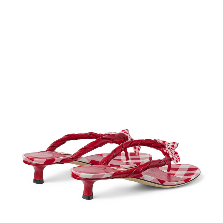Liss 35mm Mixed Gingham Cotton Mule Sandals With Bow image number null