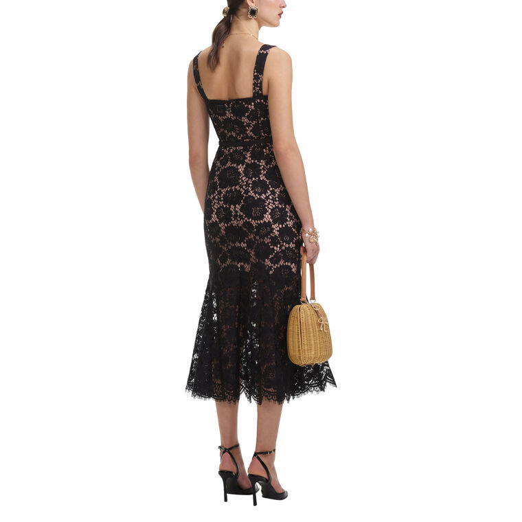 Black Fine Lace Midi Dress image number null
