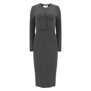 Fable Double Layer Ribbed Sweater Midi Dress