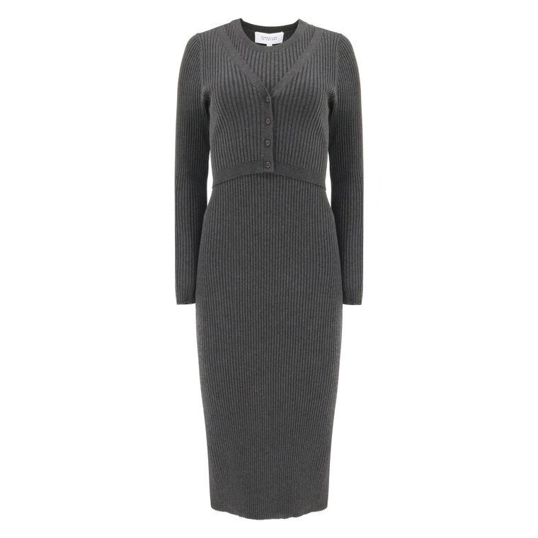 Fable Double Layer Ribbed Sweater Midi Dress image number null