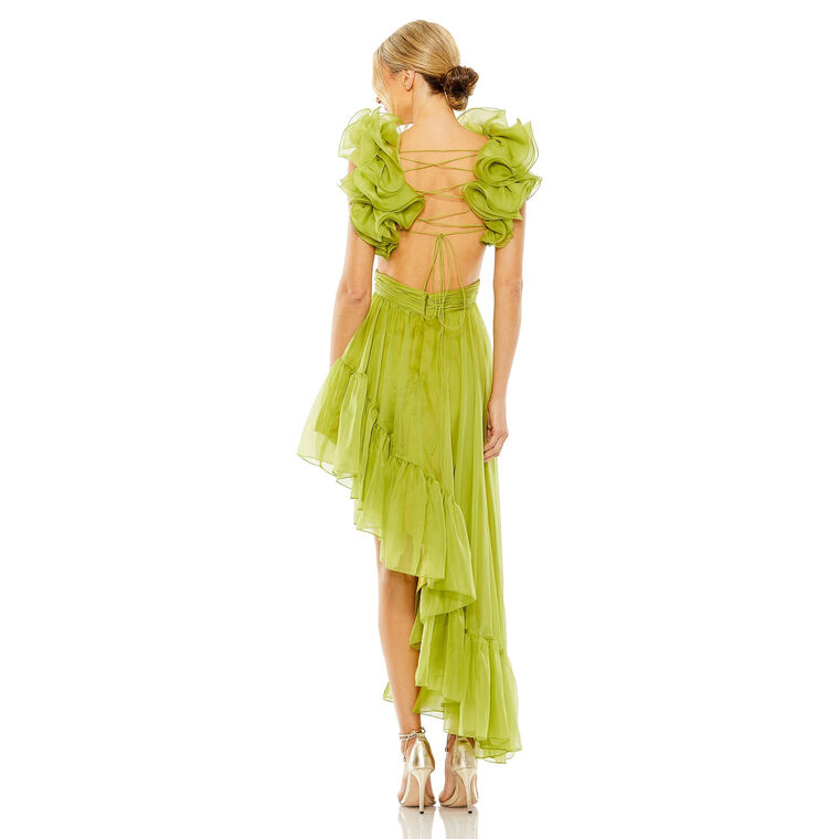 Ruffle Tiered Cut-Out Chiffon High Low Gown image number null