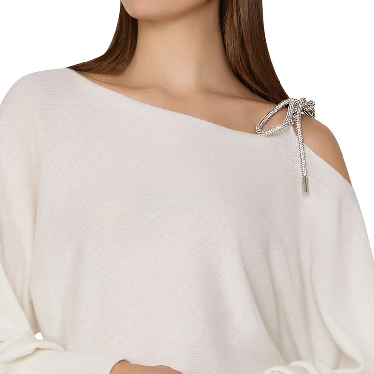 Ida Off-The-Shoulder Crystal Tie Sweater image number null