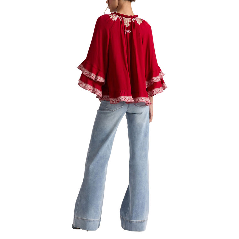Leonora Button Front Ruffle Sleeve Tunic Top image number null