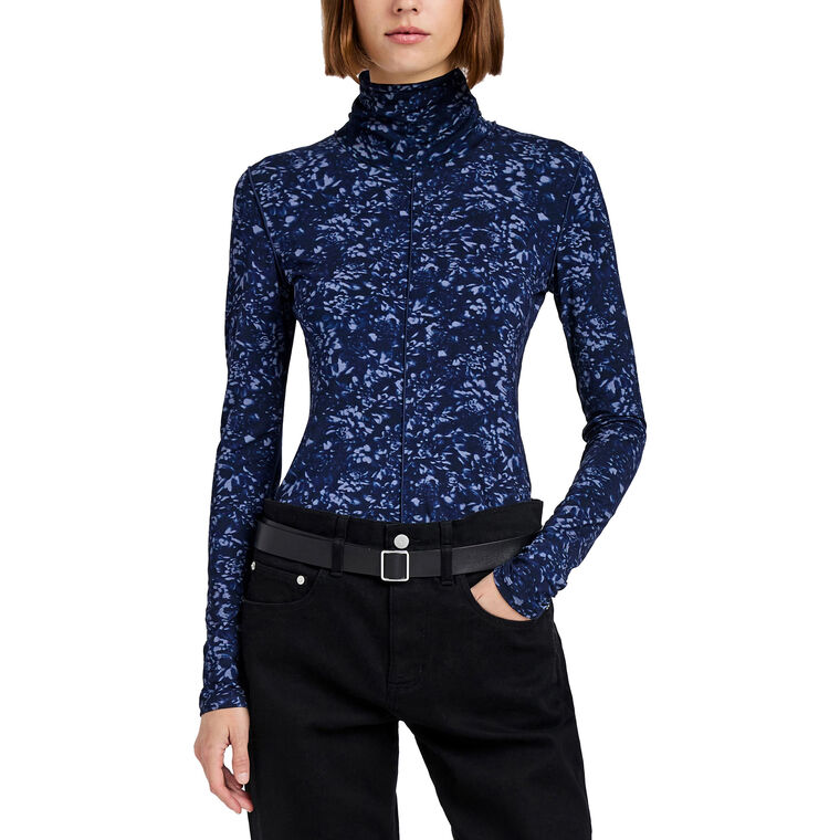 Audrey Long Sleeve Turtleneck Top In Printed Jersey image number null