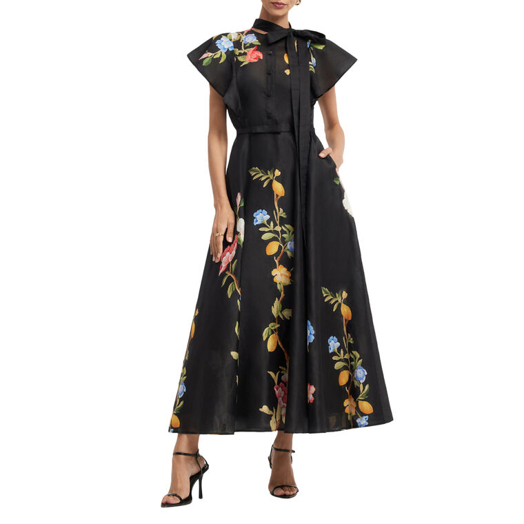 Elsie Applique Flutter Sleeve Midi Dress image number null