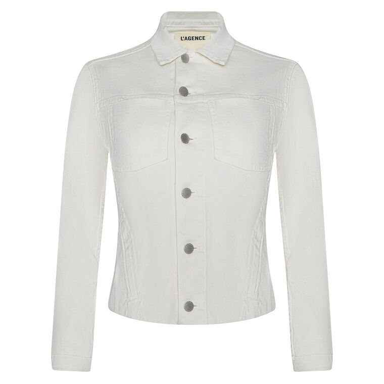 Janelle Slim Raw Hem Denim Jacket image number null