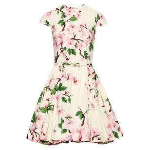 Short Sleeve Cherry Blossom Poplin Mini Dress