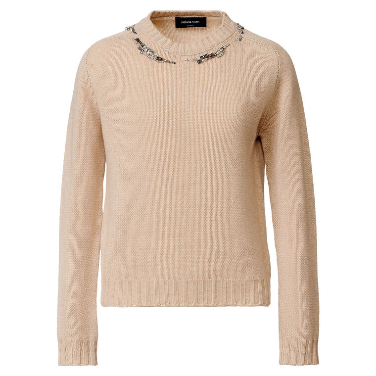 Crystal-Embellished Crewneck Knit Sweater image number null