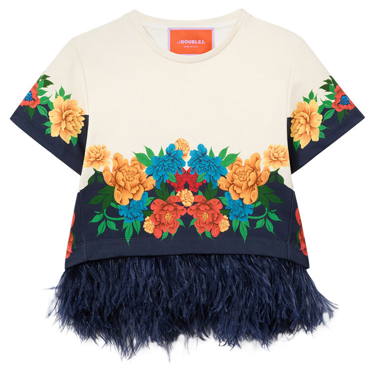 La Scala Placee Short Sleeve Tee With Feathers image number null