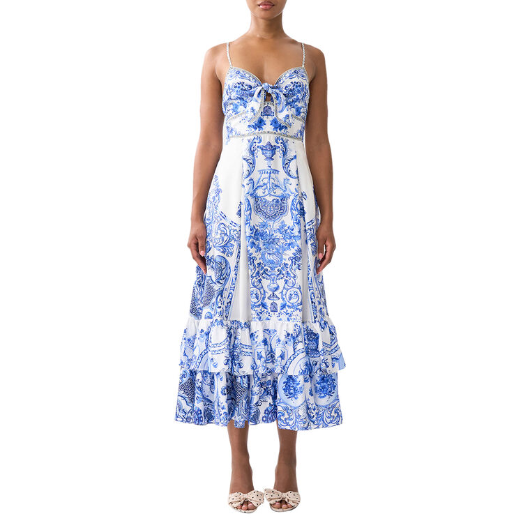 Sleeveless Ruffle Hem Tie Front Midi Dress image number null