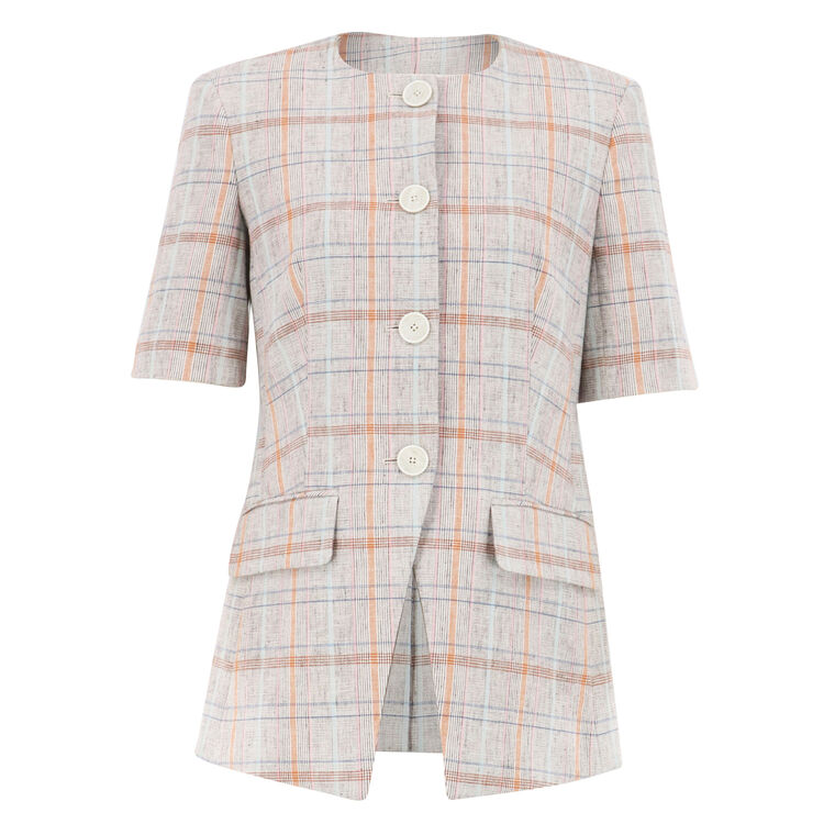 Bodie Short Sleeve Plaid Crew Neck Jacket image number null