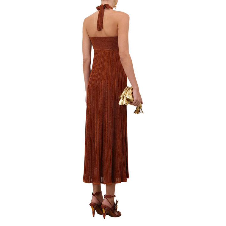 Indra Metallic Knit Halter Midi Dress image number null