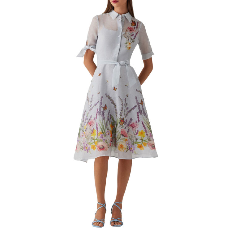 Silk Linen Short Sleeve Border Print Dress image number null