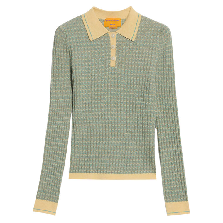 Chevron Long Sleeve Shrunken Polo image number null