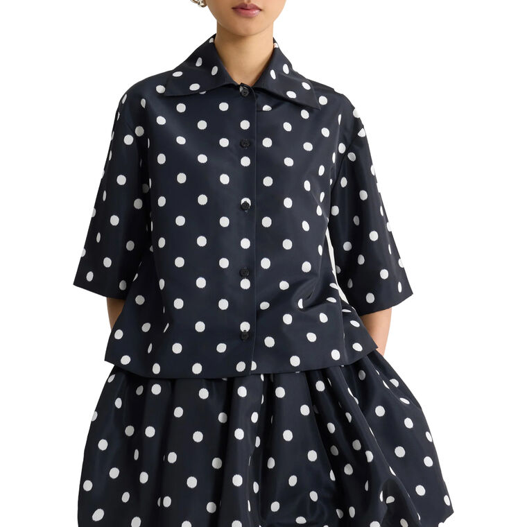 Short Sleeve Recycled Faille Polka Dot Blouse image number null