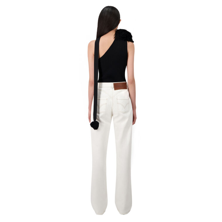 Sleeveless One Shoulder Pompom Scarf Tank Top image number null