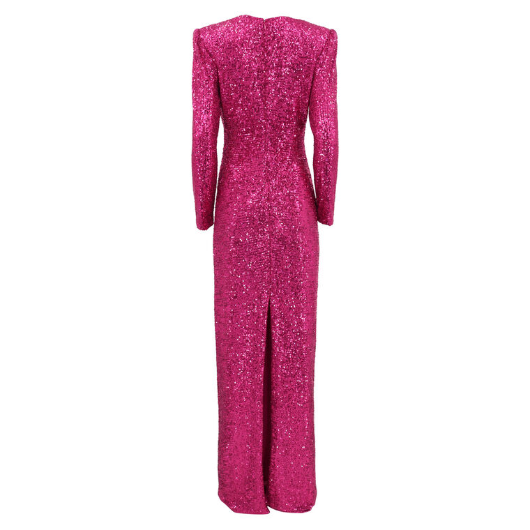 Stretch Sequin Long Sleeve V-Neck Gown image number null