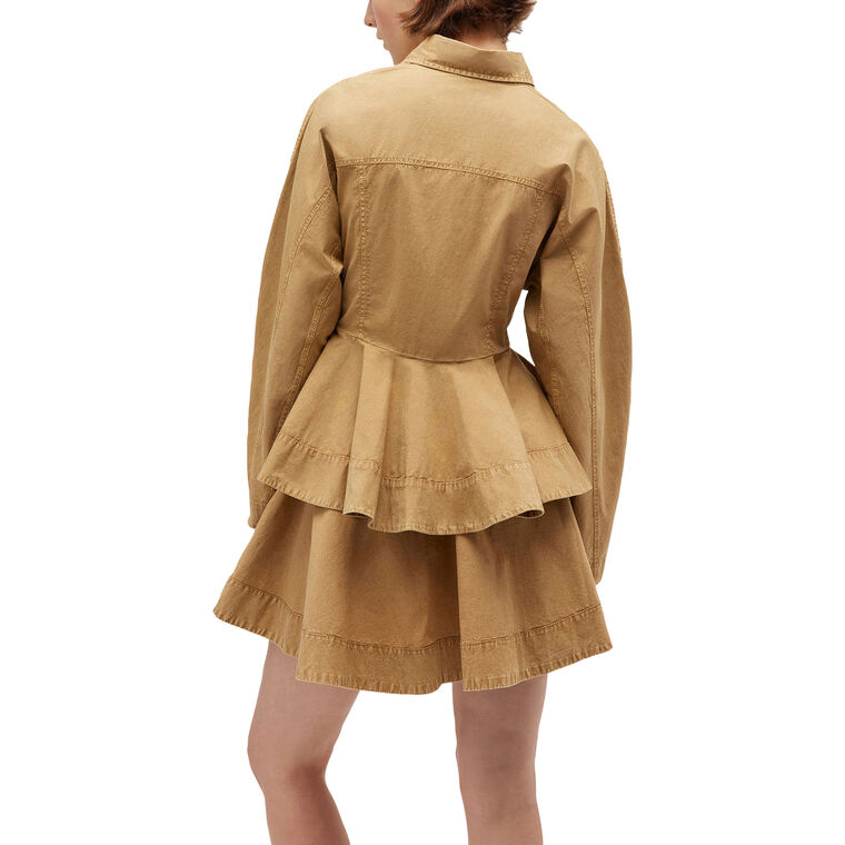 Washed Stretch Cotton Long Sleeve Peplum Shirt image number null