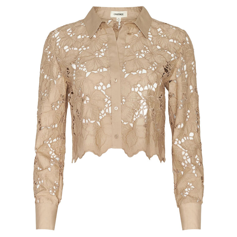 Seychelle Lace Cropped Buttondown Blouse image number null