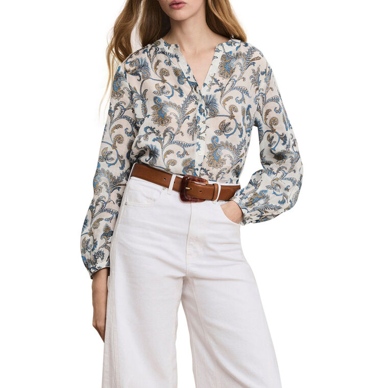 Soleil Long Sleeve Paisley Button-Down Blouse image number null
